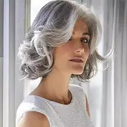 Grey Wig,Gray Wigs for Women,Grey Bob Short Wigs,Grey Wavy Bob Wig,Gray Wave Curly Bob Wig Haircuts Heat Synthetic Wigs for Old Lady,Anime Costume Cosplay Wigs for Halloween