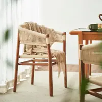 在飛比找ETMall東森購物網優惠-北歐實木餐椅創意家用麻繩編織靠背躺椅現代簡約白蠟木餐桌椅組合