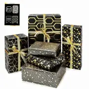 4 Sheets 70 x 50CM Black Gold Foil Star Geometric Patterns Wrapping Paper and H