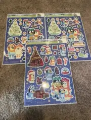 Rare Lot Of 3 Ludo Studios Bluey Christmas Holiday Window Clings Stickers Set