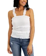 MSRP $22 Crave Fame Juniors' Printed Tiered Smocked Tank Top White Size Small
