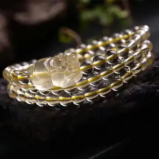 開光 天然黃水晶貔貅手鏈 3圈黃水晶手串 黃水晶皮丘手串