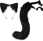 Cat Ears Headband Wolf Fox Tail Set Handmade Animal Cosplay Costume Faux Fur Hea