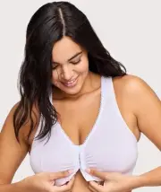 Glamorise Front-Closure Cotton T-Back Wire-Free Comfort Bra - White (Size 14DDE)