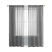 Sheer Curtain Rod Pocket Organza Voile Curtain Window Drape - Dark Grey