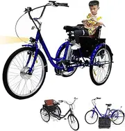 350W Electric Tricycle for Adults,36V,12Ah Battery,24x1.0 Tirewith Multifunctional Seat,25km/H,30-40km Range,300lb Load,Pull People and Carry Things,for Shopping,Blue