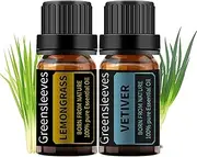 GREENSLEEVES Vetiver and Lemongrass Essential Oils, 2 Pack Pure Organic Aromatherapy Essential Oils for Diffuser, Humidifier, Massage