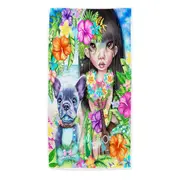 Kids Art Hawaiian Girl and her Dog Beach Towels Medium Large Extra Large
