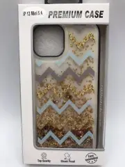 iPhone 13 Mini 5.4 Quicksand Diamond Bumper Case Cover Teal Gold ZigZag