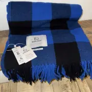 WOOLRICH Blue Buffalo Check Plaid Wool Throw Blanket ~New~