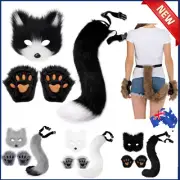 Faux Fur Fox Wolf Ears Mask Furry Long Tail Set Anime Halloween Cosplay Costume