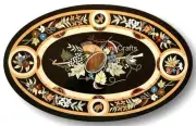 Oval Marble Coffee Table Top Gemstone Inlay Work Office Table with Elegant Look