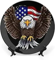 American Flag Patriotic Eagle Ceramic Decorative Plates Ceramic Decorative Plates for Boho Style Display with Display Stand