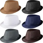 [Handepo] 6 Pieces Unisex Fedora Hats for Men Women Casual Jazz Dress Hats for Men Classic 20s Fedora for Men, 6 Colors, White, Black, Gray, Light Coffee, Dark Coffee, Navy Blue, One Size