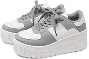 [ラブハンター] Love Hunter 1650 Women's Sneakers, Lace-up Sneakers, Low Cut, Thick Sole, 2.4 inches (6 cm) Heels, Platform, Grey White, 23.0 cm