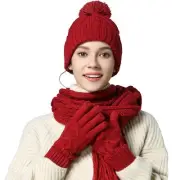 Winter Hat Gloves Scarf Set Women, Beanie with Pom Touchscreen Gloves Warm Kn...