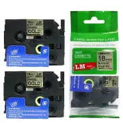 2/Pack 18mm Black on Reflective Gold P-touch Model PT2730, PT-2730 Label Maker