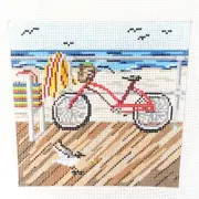New Beach Bicycle Scene Needlepoint Canvas Needle Crossings Hand Painted Beach