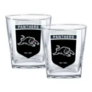126741 PENRITH PANTHERS NRL TEAM LOGO SET OF 2 250ML SPIRIT SCOTCH GLASSES