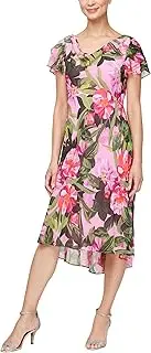 [S.L. Fashions] Women's Flutter Sleeve Cowl Neck Midi Dress with Shoulder Embellishment (Petite and Regular Sizes)