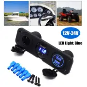 12V Car ATV Boat Dual USB Charger Socket Voltmeter 3 Hole Panel Switch Blue LED