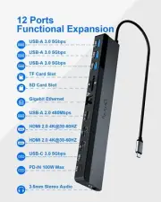 NewQ 12-in-1 USB C Hub Docking Station Dual Monitor Dual HDMI 4 USB Thunderbolt3