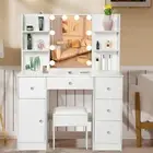 Modern Dressing Table Large Makeup Mirror 5 Drawers Vanity Desk Cabinet White