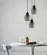 CHAMPAN: Smokey Black Glass Ellipse Multiple Round Base Pendant Lights