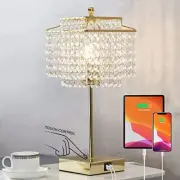 Crystal Touch Table Lamp, Bedside Lamp with with USB C+A Ports, Gold Gold01