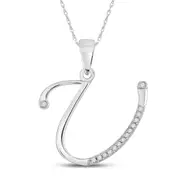 14k White Gold Round Diamond Initial U Letter Pendant 1/12 Cttw