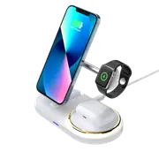 Multifunctional Smart Charger Foldable Wireless Charging Watch Headset 15W Wireless Fast Charging LED Light White