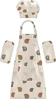 AIXIWAWA Kids Apron Chef Hat Set, Child Kitchen Bib Aprons Adjustable for Cooking Baking Painting (Cute Hedgehogs)