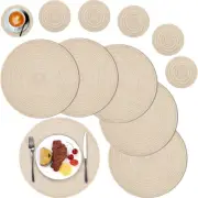 Set of 6 Round Placemats and Coasters Braided Woven Place Mats Washable Heat Res