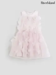 River Island Pink Girls Embellished Prom 100% Cotton Dress (H49141) | $120