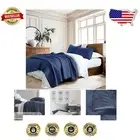 Elegant All-Season Navy Blue Cotton Quilt Set Twin Size with Geometric Pattern