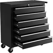 Giantz 6 Drawers Large Tool Chest Trolley, Lockable Toolbox Tools Storage Box Cabinet Cart Garage Ute Organiser Boxes, 75kg Capacity Heavy Duty with Brake Sturdy Construction Black