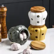 White Ceramic Garlic Storage Jar With Lid Exquisite Hollow Storage Ginger Box CR