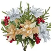 Christmas Flowers Artificial for Decoration Silver and Gold Fake Silver Gold