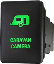 12V 3A ON-OFF Push Switch 9C43G Laser etched CARAVAN CAMERA dual LEDs in green For Toyota Hilux LandCruiser Prado RAV4 & Suzuki and more