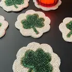 Set of 6 coasters, Clover Leaf/Shamrock beaded drink coasters, gift for her