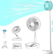 Greheywos cordless folding floor fan / desktop fan, adjusdesktop in height and angle, with remote control and timing function, 7200mAh rechargeable battery, 4 kinds of wind speed adjustment,suidesktop for home, camping, travel and office