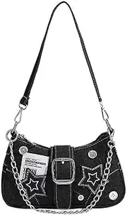 [AZIDWERYQ] Cute Y2k Purse, Black y2k Shoulder Bag Crossbody Purse with Chain Decor, Y2K Accessories Goth Punk Style Bag with Top Handle, Zipper Y2k Purses for Women Girls Work Travel