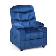 Costway Velvet Fabric Adjustable Armchair Recliner Chair w/Cup Holders & Side Pockets Sofa Lounge Couch Blue