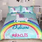 Unicorn Quilt Doona Duvet Covers Set Rainbow Single/Double/Queen/King Size Bed