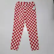 New Elwood Jogger Pants Mens Small Red Checkered Long Drawstring Elastic Waist