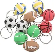 CLISPEED 10pcs Mini Sports Keychains: For Present Party Favors Soccer Basketball Volleyball Tennis Rugby Keyrings Ideal For Bag Purse Backpack Decorations