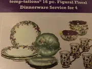 16 piece Temptations Figural Pansy Floral Dinnerware Set NIB Gorgeous