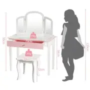 Children's Vanity Set with Tri-Fold Mirror and Stool for Bedroom - White