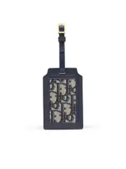 Dior Leather Luggage Tag in Blue Oblique Jacquard with Hook