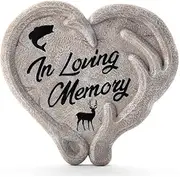 Napco Imports Fish Deer Antler in Loving Memory 9 x 9.5 Inch Stone Grey Resin Tabletop Memorial Sympathy Stone